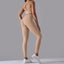 The model wearing Lotus root starch Maui Seamless Set Top & Leggings - NUFIT STORE slimming shaper tight lifting jumpsuit romper leggings bodysuit yoga outfit set