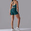 The model wearing Dark Night Green Maui Seamless Set Sports Bra & Shorts - NUFIT STORE slimming shaper tight lifting jumpsuit romper leggings bodysuit yoga outfit set