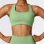 The model wearing Light green Alanya Sports Bra Fitness Gym Push Up - NUFIT STORE slimming shaper tight lifting jumpsuit romper leggings bodysuit yoga outfit set