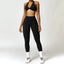 The model wearing Black Set Miami Yoga Set Sport Bra & Legging - NUFIT STORE slimming shaper tight lifting jumpsuit romper leggings bodysuit yoga outfit set