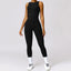 The model wearing Tight Luxury Black 44153673056405|44153673089173|44153673121941 slimming shaper tight lifting jumpsuit romper leggings bodysuit yoga outfit set