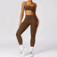 The model wearing Huacha Brown Set Jamaica Yoga Set Seamless Sportswear Long Sleeve Crop Top & Leggings - NUFIT STORE slimming shaper tight lifting jumpsuit romper leggings bodysuit yoga outfit set