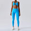 The model wearing Peacock Blue Set Wynwood Seamless Yoga Set Fitness Sports Bra High Waist Leggings - NUFIT STORE slimming shaper tight lifting jumpsuit romper leggings bodysuit yoga outfit set