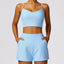 The model wearing Milk Blue Set Monaco Yoga Set Crop Top & Shorts - NUFIT STORE slimming shaper tight lifting jumpsuit romper leggings bodysuit yoga outfit set