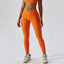 The model wearing Tropical Orange Valencia Yoga Athletic Wear High Waist Leggings - NUFIT STORE slimming shaper tight lifting jumpsuit romper leggings bodysuit yoga outfit set