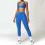 The model wearing Blue Set Malibu Yoga Set Clothes Sportswear Sports Bra & Leggings - NUFIT STORE slimming shaper tight lifting jumpsuit romper leggings bodysuit yoga outfit set