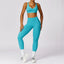 The model wearing Lake Blue Set-4 Morocco Yoga Sets Sports Bra & Leggings - NUFIT STORE slimming shaper tight lifting jumpsuit romper leggings bodysuit yoga outfit set