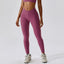 The model wearing Crimson purple Valencia Yoga Athletic Wear High Waist Leggings - NUFIT STORE slimming shaper tight lifting jumpsuit romper leggings bodysuit yoga outfit set