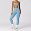 The model wearing Haze Blue Set Jamaica Yoga Set Seamless Sportswear Long Sleeve Crop Top & Leggings - NUFIT STORE slimming shaper tight lifting jumpsuit romper leggings bodysuit yoga outfit set