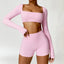 The model wearing Pink Set 44153662177429|44153662275733|44153662341269|44153662374037 slimming shaper tight lifting jumpsuit romper leggings bodysuit yoga outfit set