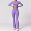 The model wearing Smoked Purple Set Havana Yoga Set Long Sleeve Shirts & Leggings - NUFIT STORE slimming shaper tight lifting jumpsuit romper leggings bodysuit yoga outfit set