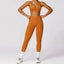 The model wearing Earl Orange Set Space Workout Sets Sportswear High Waist Leggings & Sports Bra Fitness Athletic Wear - NUFIT STORE front view slimming shaper tight lifting jumpsuit romper leggings bodysuit yoga outfit set