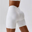 The model wearing Swan White Valencia Athletic Wear High Waist Shorts - NUFIT STORE back view slimming shaper tight lifting jumpsuit romper leggings bodysuit yoga outfit set