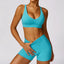 The model wearing Lake Blue Set-3 Morocco Yoga Sets Sports Bra & Stretch Shorts - NUFIT STORE slimming shaper tight lifting jumpsuit romper leggings bodysuit yoga outfit set