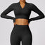 The model wearing Advanced Black Havana Long Sleeve Shirts - NUFIT STORE slimming shaper tight lifting jumpsuit romper leggings bodysuit yoga outfit set