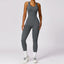 The model wearing Volcanic ash Beverly Sports Jumpsuit Push Up - NUFIT STORE slimming shaper tight lifting jumpsuit romper leggings bodysuit yoga outfit set