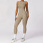 The model wearing Linen color 44153673154709|44153673187477|44153673220245 slimming shaper tight lifting jumpsuit romper leggings bodysuit yoga outfit set