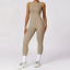 The model wearing Organic Cozy Tan 44153673154709|44153673187477|44153673220245 slimming shaper tight lifting jumpsuit romper leggings bodysuit yoga outfit set