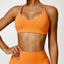 The model wearing orange Malibu Sport Bra - NUFIT STORE slimming shaper tight lifting jumpsuit romper leggings bodysuit yoga outfit set