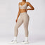 The model wearing Linen Set-4 Morocco Yoga Sets Sports Bra & Leggings - NUFIT STORE slimming shaper tight lifting jumpsuit romper leggings bodysuit yoga outfit set