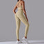 The model wearing Light Camel Maui Seamless Set Top & Leggings - NUFIT STORE slimming shaper tight lifting jumpsuit romper leggings bodysuit yoga outfit set