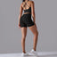 The model wearing black Maui Seamless Set Sports Bra & Shorts - NUFIT STORE slimming shaper tight lifting jumpsuit romper leggings bodysuit yoga outfit set