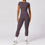 The model wearing Solanum Purple Set Space Workout Sets Sportswear High Waist Leggings & T-shirt Fitness Athletic Wear - NUFIT STORE slimming shaper tight lifting jumpsuit romper leggings bodysuit yoga outfit set