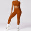 The model wearing Caramel Brown Set Bali Yoga Set Crop Top & Leggings - NUFIT STORE slimming shaper tight lifting jumpsuit romper leggings bodysuit yoga outfit set