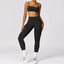 The model wearing Advanced Black Set Jamaica Yoga Set Seamless Sportswear Long Sleeve Crop Top & Leggings - NUFIT STORE slimming shaper tight lifting jumpsuit romper leggings bodysuit yoga outfit set