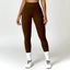 The model wearing Huacha Brown Miami Leggings Sport High Waist - NUFIT STORE slimming shaper tight lifting jumpsuit romper leggings bodysuit yoga outfit set