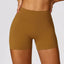 The model wearing Ginkgo Brown Morocco shorts - NUFIT STORE slimming shaper tight lifting jumpsuit romper leggings bodysuit yoga outfit set