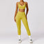 The model wearing Curry Yellow Set-4 Morocco Yoga Sets Sports Bra & Leggings - NUFIT STORE slimming shaper tight lifting jumpsuit romper leggings bodysuit yoga outfit set