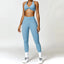 The model wearing Blue Set Miami Yoga Set Sport Bra & Legging - NUFIT STORE slimming shaper tight lifting jumpsuit romper leggings bodysuit yoga outfit set