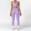 The model wearing Bright Purple Alanya Yoga Clothing Sets Athletic Wear High Waist Leggings & Sports Bra - NUFIT STORE slimming shaper tight lifting jumpsuit romper leggings bodysuit yoga outfit set