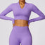 The model wearing Smoked purple Havana Long Sleeve Shirts - NUFIT STORE slimming shaper tight lifting jumpsuit romper leggings bodysuit yoga outfit set