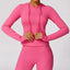 The model wearing Rose red Jamaica Yoga Long Sleeved Fitness Shirt - NUFIT STORE slimming shaper tight lifting jumpsuit romper leggings bodysuit yoga outfit set