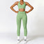 The model wearing Light green Alanya Yoga Clothing Sets Athletic Wear High Waist Leggings & Sports Bra - NUFIT STORE slimming shaper tight lifting jumpsuit romper leggings bodysuit yoga outfit set