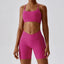 The model wearing Magenta Valencia Yoga Clothing Sets Athletic Wear High Waist Shorts & Sports Bra - NUFIT STORE slimming shaper tight lifting jumpsuit romper leggings bodysuit yoga outfit set