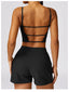 The model wearing Monaco Yoga Set Crop Top & Shorts - NUFIT STORE slimming shaper tight lifting jumpsuit romper leggings bodysuit yoga outfit set